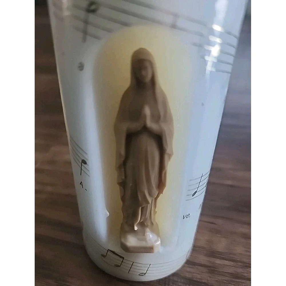 AVE MARIA Christian Vigin Mary Lourdes Religious Pillar Candle Made In France